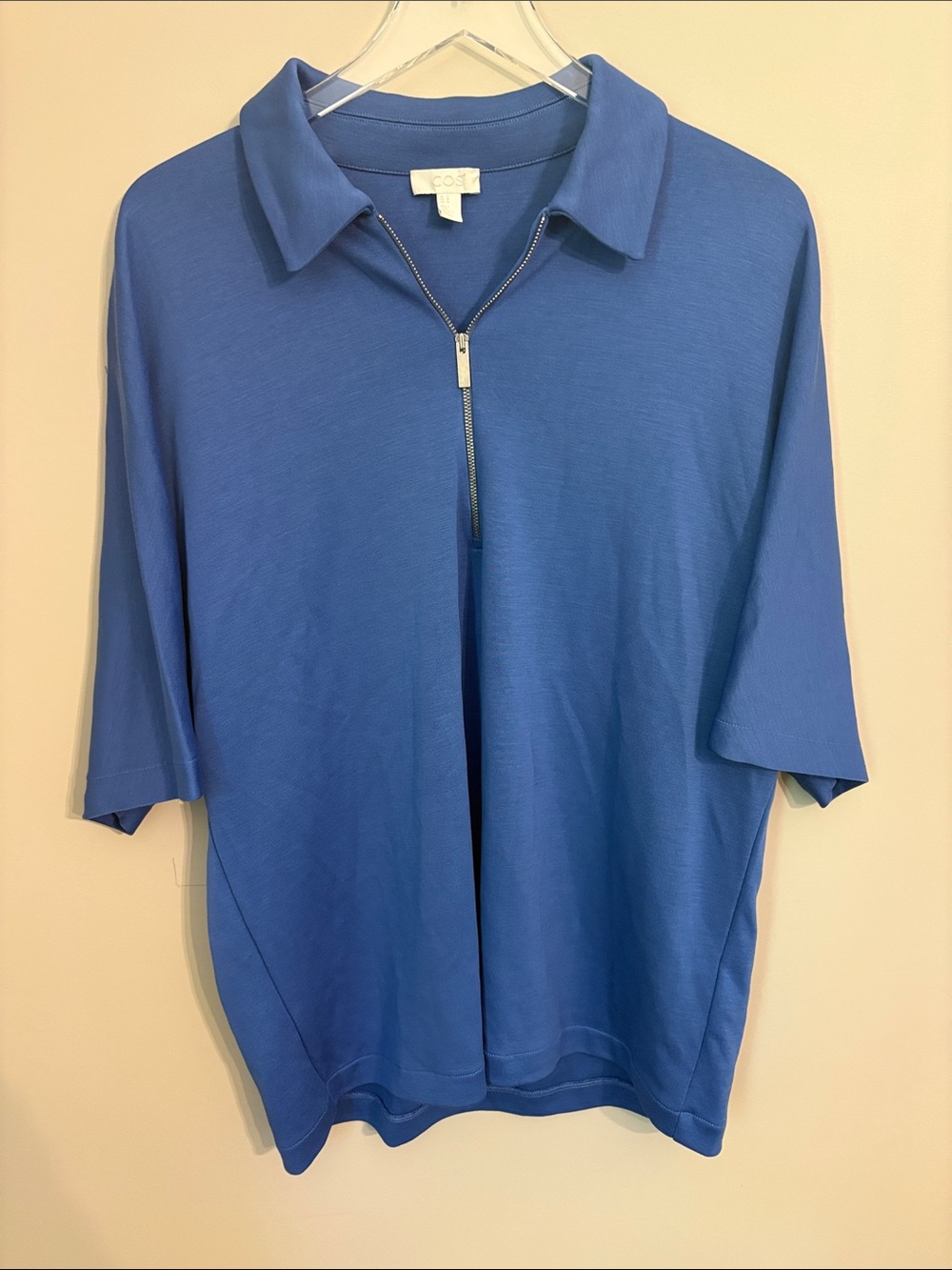 COS Blue Zip-Up Short Sleeve Polo